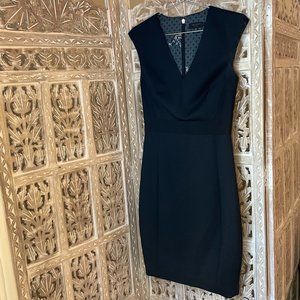 Ted Baker Ottoman Detail Black Sleeveless V-Neck Wool Blend Pencil Dress 1 US 4